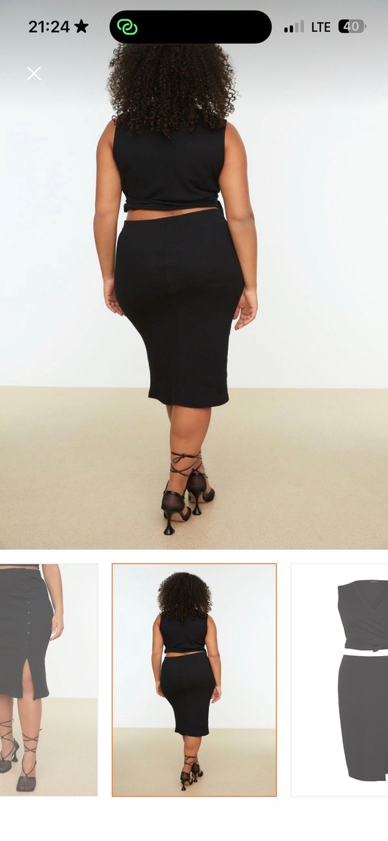 Siyah Düğmeli Midi Etek - Görsel 3