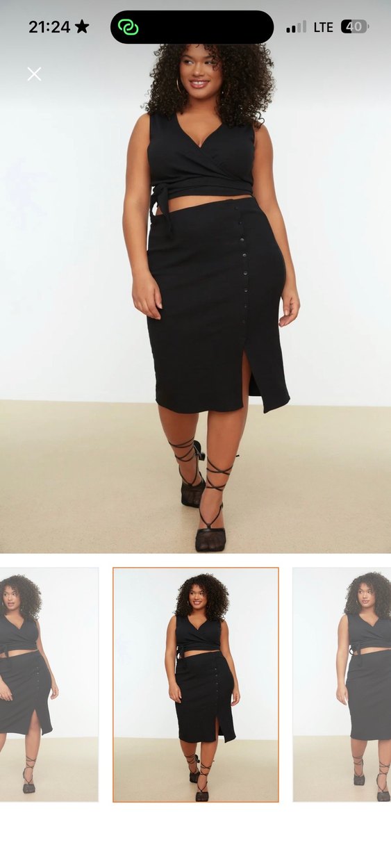 Siyah Düğmeli Midi Etek - Görsel 2