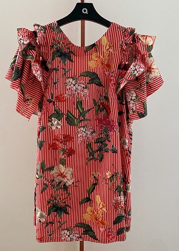 Çiçek Desenli Kırmızı Midi Elbise - Görsel 4