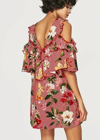 Çiçek Desenli Kırmızı Midi Elbise - Görsel 2