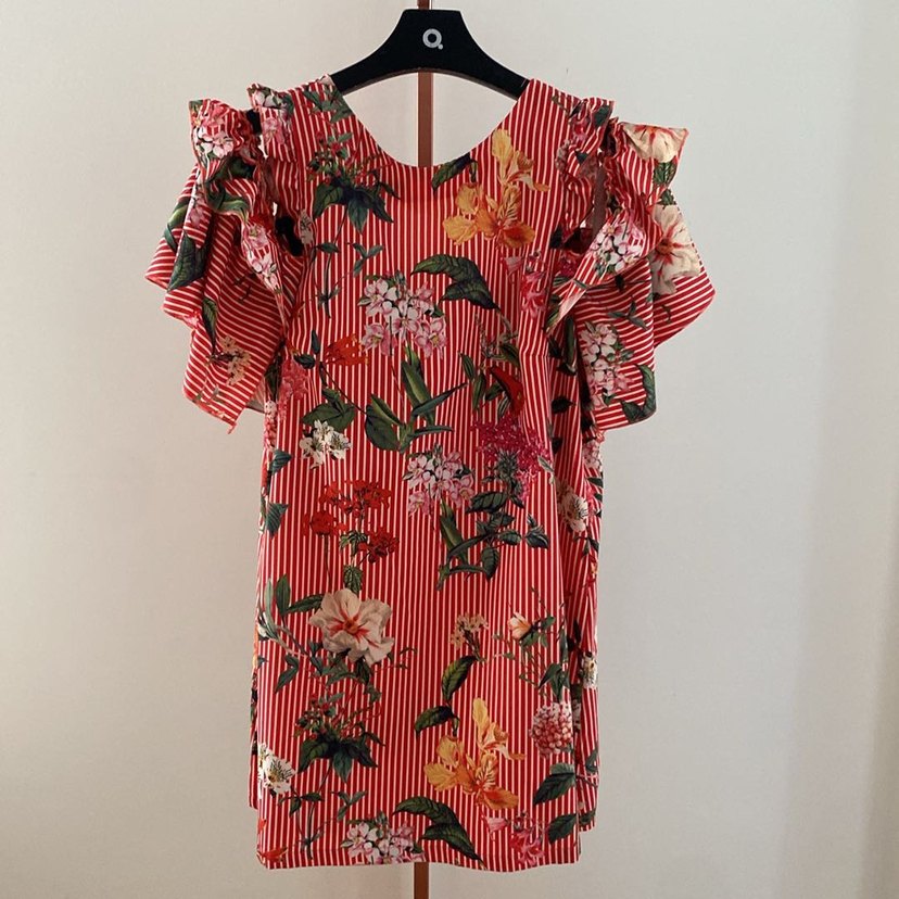 Çiçek Desenli Kırmızı Midi Elbise - Görsel 4