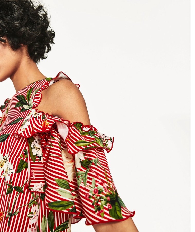 Çiçek Desenli Kırmızı Midi Elbise - Görsel 3