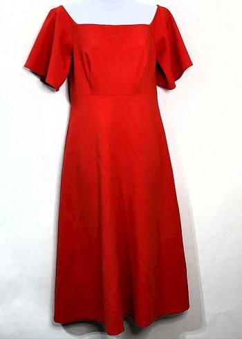 Kırmızı Midi Kayık Yaka Kadın Elbise - Görsel 4