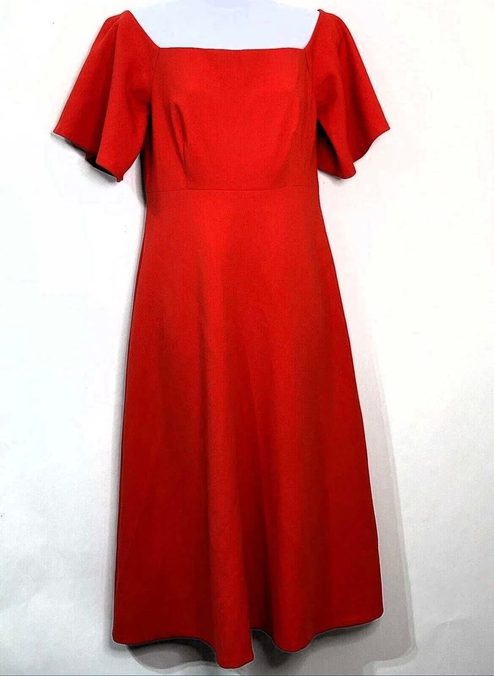 Kırmızı Midi Kayık Yaka Kadın Elbise - Görsel 4