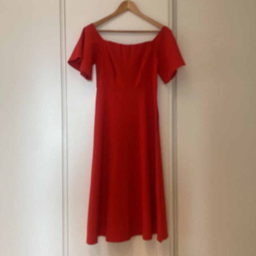 Kırmızı Midi Kayık Yaka Kadın Elbise - Görsel 5