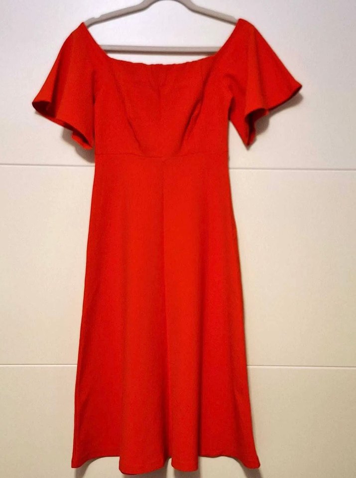 Kırmızı Midi Kayık Yaka Kadın Elbise - Görsel 3