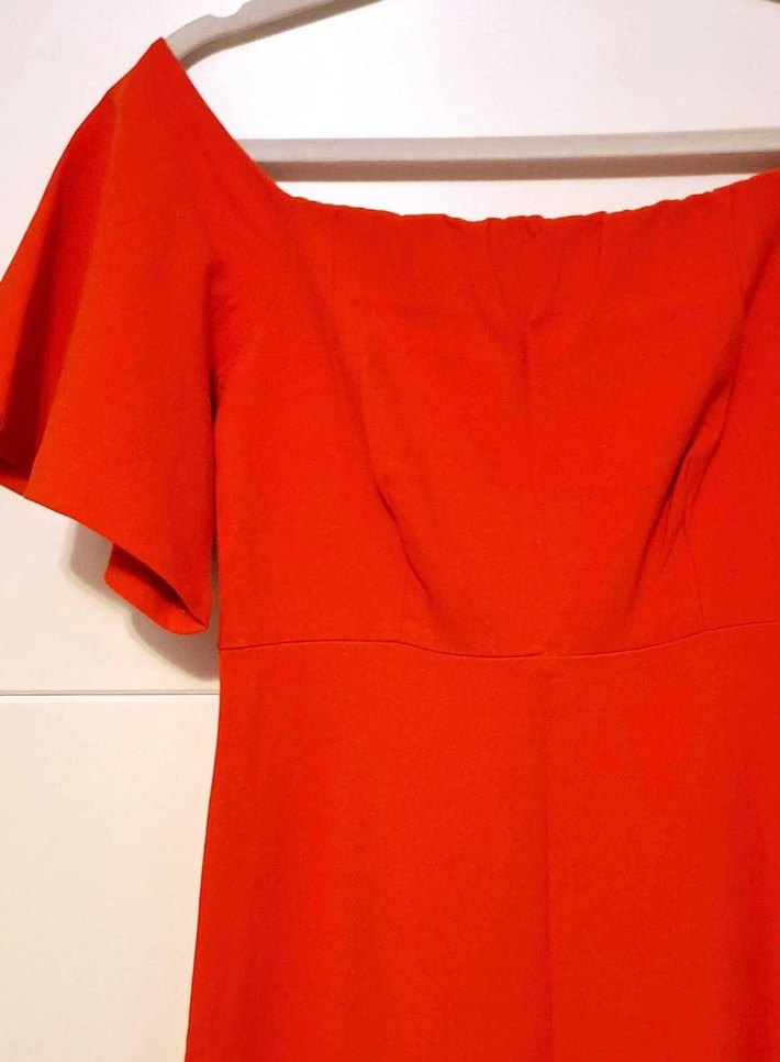 Kırmızı Midi Kayık Yaka Kadın Elbise - Görsel 2