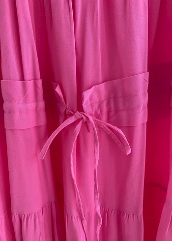 Pembe Uzun Askılı Fırfırlı Bohem Elbise - Görsel 3