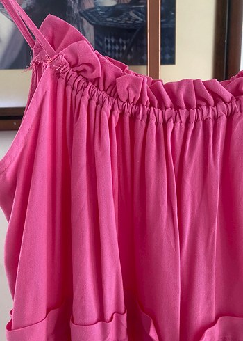 Pembe Uzun Askılı Fırfırlı Bohem Elbise - Görsel 4