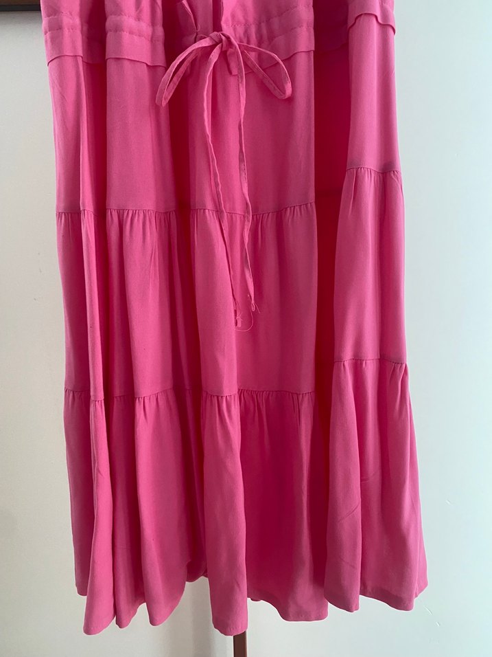 Pembe Uzun Askılı Fırfırlı Bohem Elbise - Görsel 2