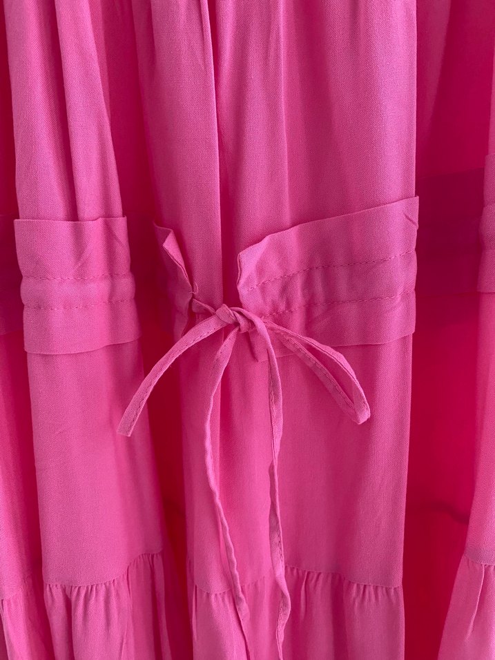 Pembe Uzun Askılı Fırfırlı Bohem Elbise - Görsel 3