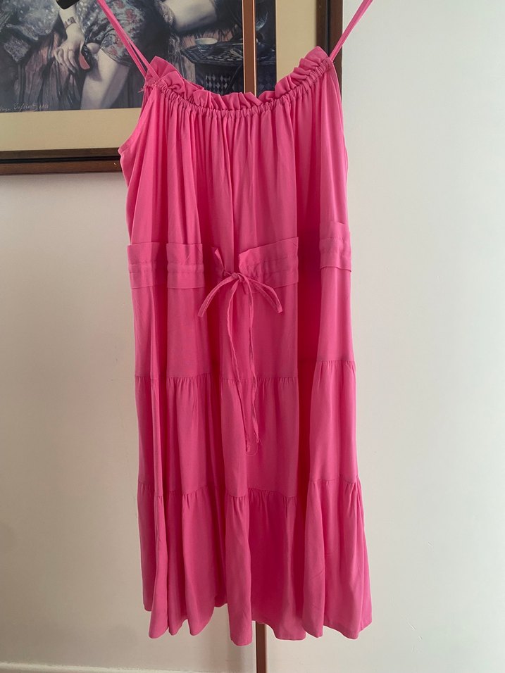 Pembe Uzun Askılı Fırfırlı Bohem Elbise - Görsel 5