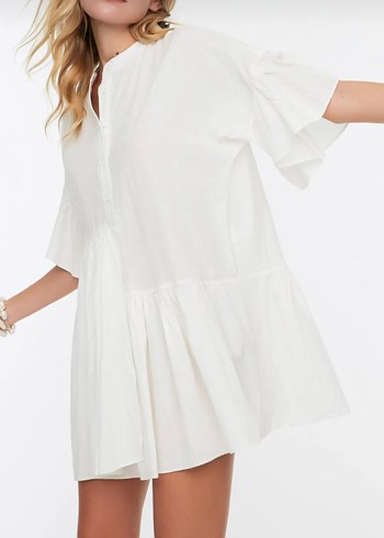 Beyaz Nakışlı Bohem Mini Tunik - Görsel 4