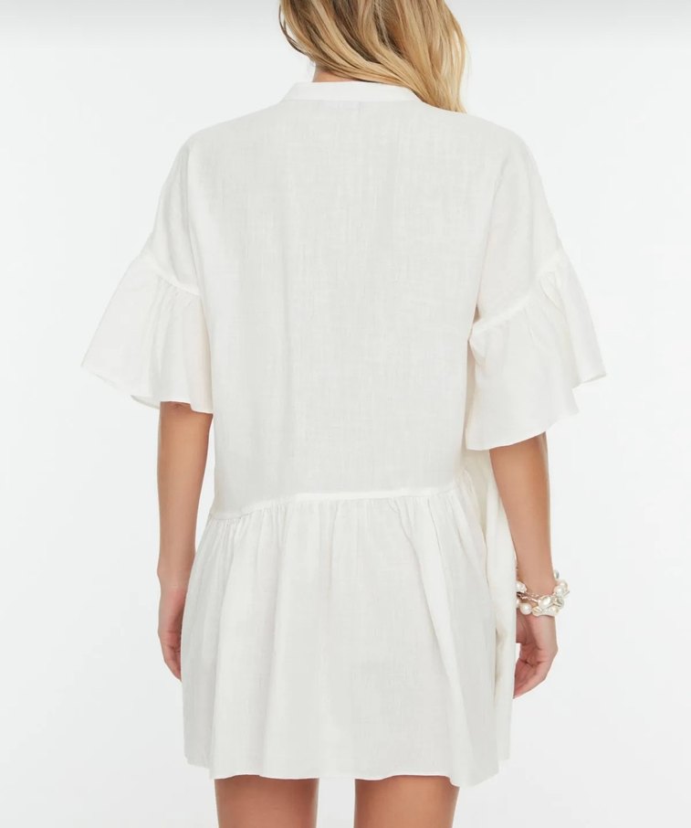 Beyaz Nakışlı Bohem Mini Tunik - Görsel 3