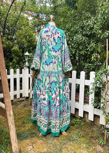 Çiçek Desenli Uzun Bohem Elbise - Görsel 5