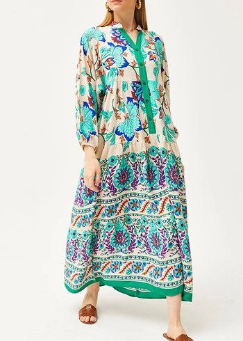 Çiçek Desenli Uzun Bohem Elbise - Görsel 3