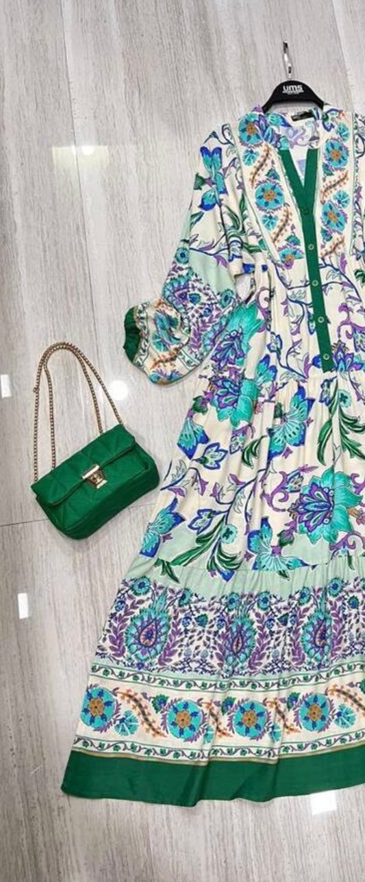 Çiçek Desenli Uzun Bohem Elbise - Görsel 4