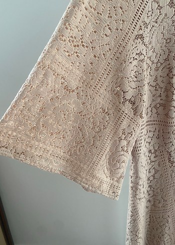 Bej Dantelli Midi Triko Elbise - Görsel 3