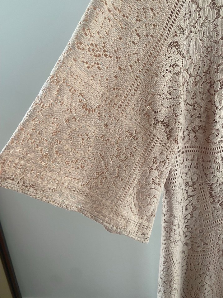 Bej Dantelli Midi Triko Elbise - Görsel 3