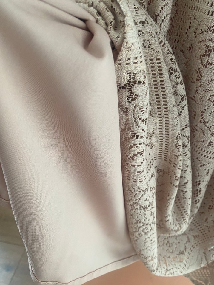 Bej Dantelli Midi Triko Elbise - Görsel 4