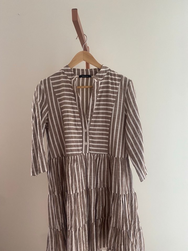 Bej Çizgili Uzun Kollu elbise - Görsel 2
