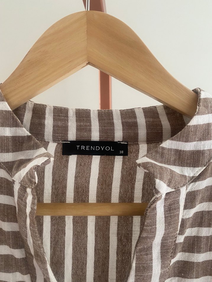 Bej Çizgili Uzun Kollu elbise - Görsel 4