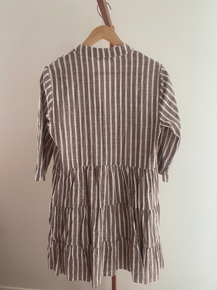 Bej Çizgili Uzun Kollu elbise - Görsel 3