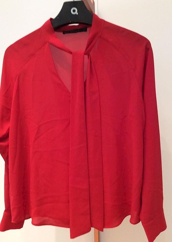 Zara Kırmızı V Yakalı Uzun Kollu Kadın Gömlek - Görsel 4