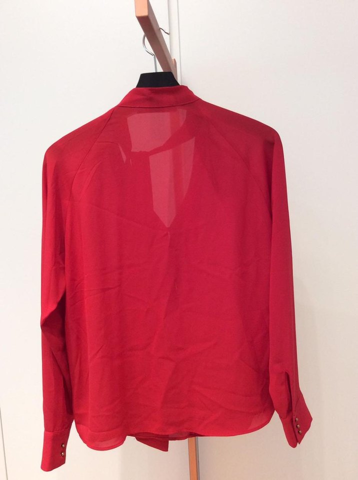 Zara Kırmızı V Yakalı Uzun Kollu Kadın Gömlek - Görsel 3