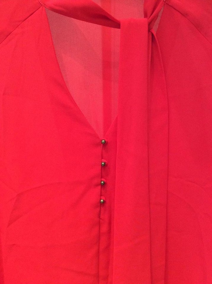 Zara Kırmızı V Yakalı Uzun Kollu Kadın Gömlek - Görsel 2