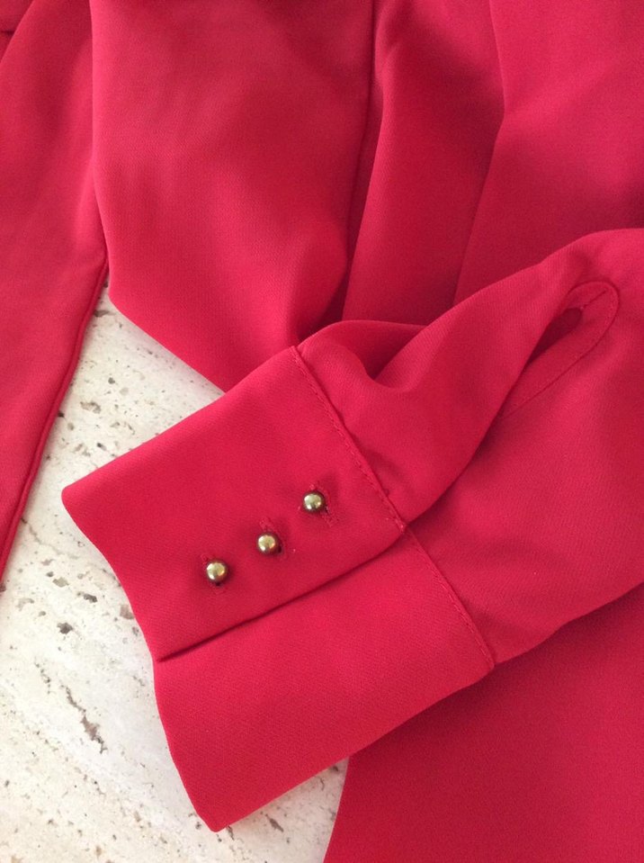 Zara Kırmızı V Yakalı Uzun Kollu Kadın Gömlek - Görsel 5