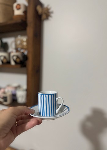 Beden mavi Renk Mavi Çizgili 2'li Fincan ve Tabak Seti