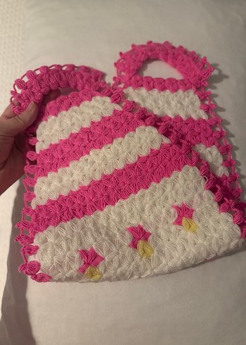 Pembe Çizgili El Örgüsü Banyo Süngeri - Görsel 2