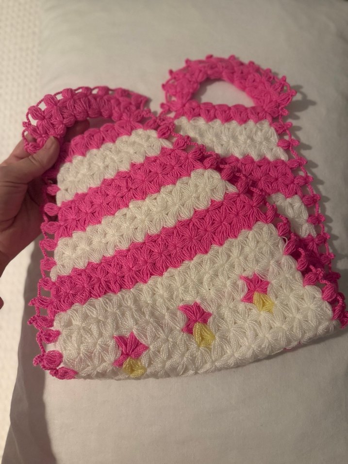 Pembe Çizgili El Örgüsü Banyo Süngeri - Görsel 2