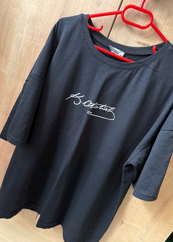 Siyah Baskılı Kısa Kollu Oversize Tişört - Görsel 4