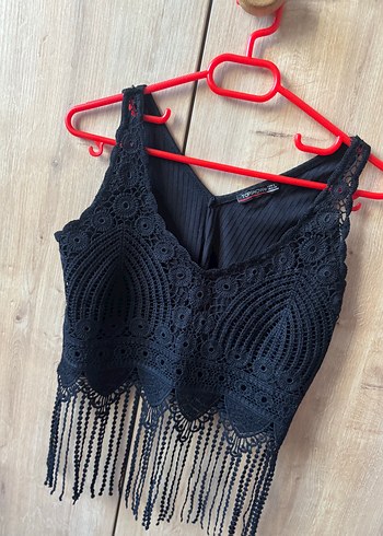 Siyah Nakışlı Bohem Mini Bralet