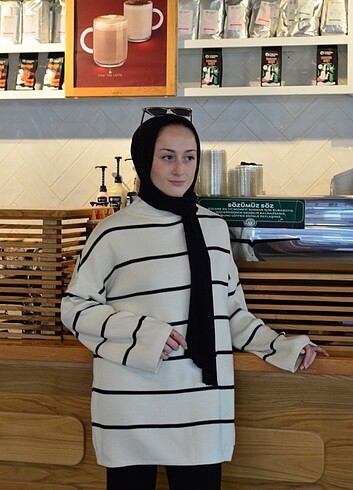 universal Beden Oversize Çizgili Kazak 