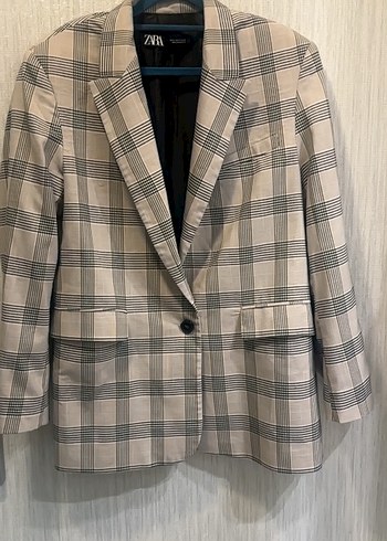 Zara S Beden Bej Ekose Zara Blazer Ceket