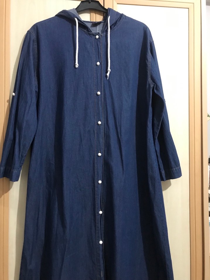 Lacivert Kapüşonlu Uzun Kadın Kap - Görsel 2