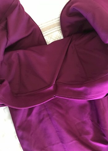 Bordo Uzun Drapeli V Yakalı Abiye Elbise - Görsel 9