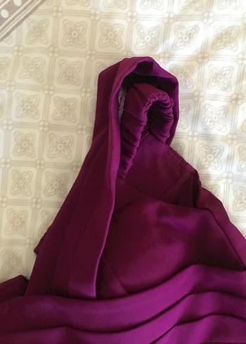 Bordo Uzun Drapeli V Yakalı Abiye Elbise - Görsel 6