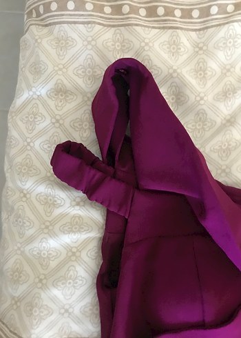 Bordo Uzun Drapeli V Yakalı Abiye Elbise - Görsel 5