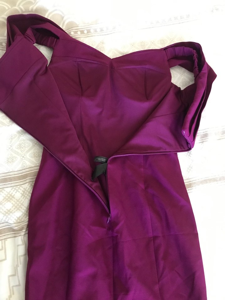 Bordo Uzun Drapeli V Yakalı Abiye Elbise - Görsel 4