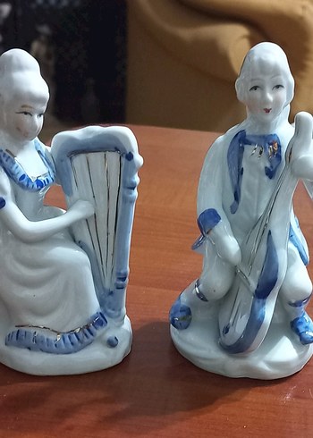 Beden lacivert Renk Vintage, Porselen, 2'li Müzisyen Biblo Seti