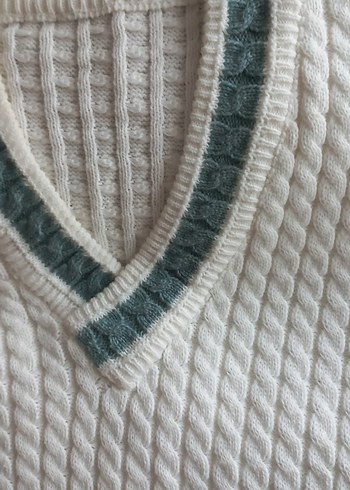 l Beden beyaz Renk Beyaz Slim Fit V Yaka Saç Òrgülü Erkek Triko Kazak