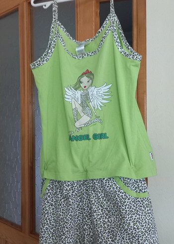 Yeşil Baskılı Mini Kadın Pijama Takımı