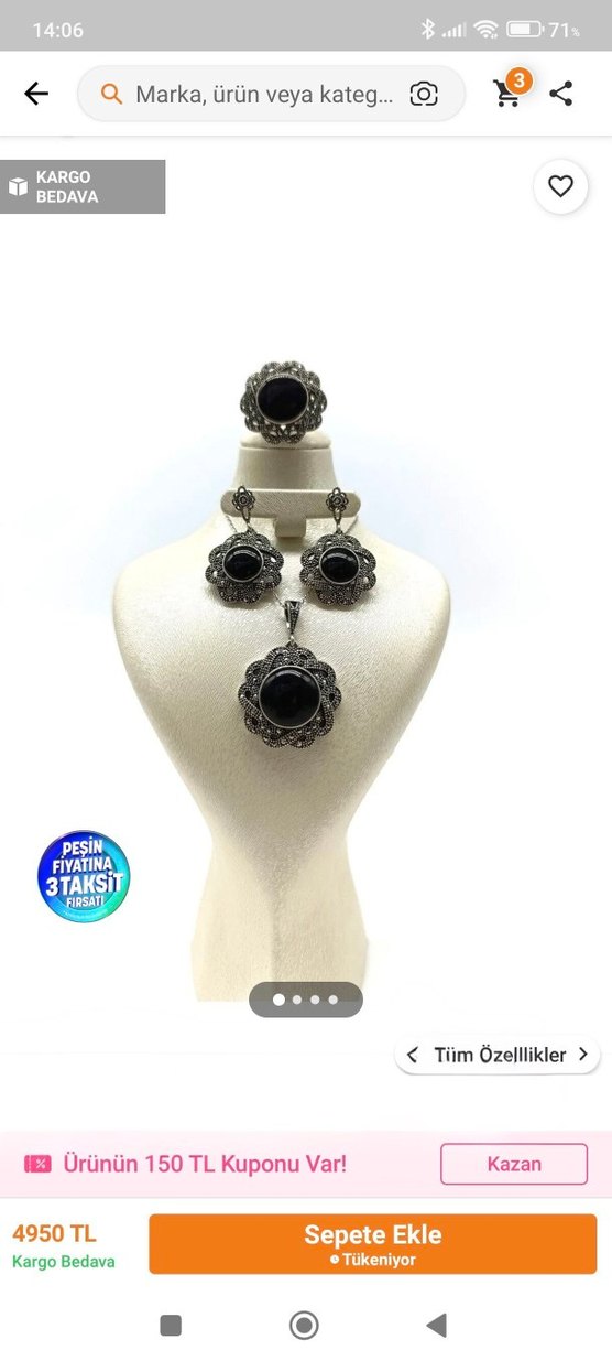 gümüş oltu taşı 925 ayar set - Görsel 5