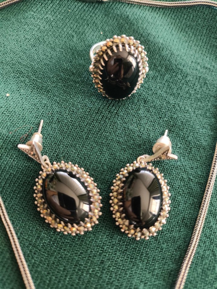 gümüş oltu taşı 925 ayar set - Görsel 4