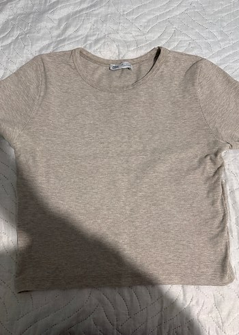 Bej Kısa Kollu kalın kumaşlı tişört - Görsel 2