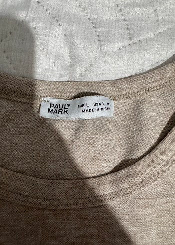 Bej Kısa Kollu kalın kumaşlı tişört - Görsel 3